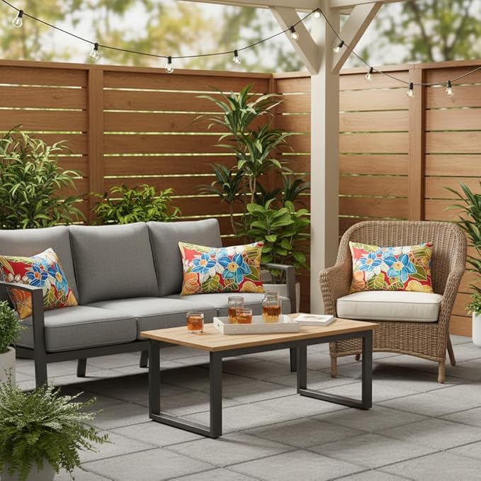 Set of 2 Outdoor Throw Pillows 19 x 12 Inch – Reversible Rectangle Patio Accent Pillows – Weather-Resistant Polyester Fabric – Eco-Friendly Recycled Polyfiber Fill – Aloha Red Floral