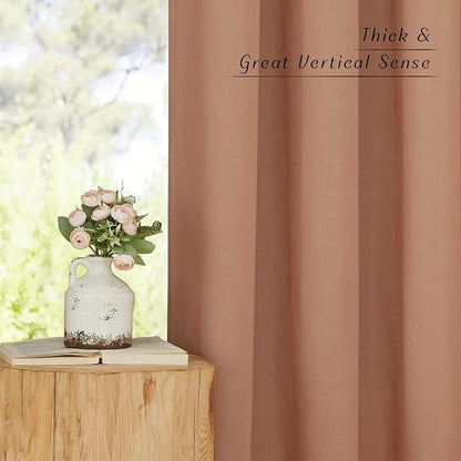 NICETOWN Linen 78 inch Curtains for Kitchen Window, Grommet Thick Flax Linen Terracotta Small Window Treatments Privacy Assured with Light Filtering for Cafe/Kids Room, W68 x L78, 2 Panels