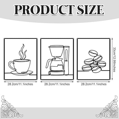 3 Pieces Metal Minimalist Line Kitchen Signs Wall Decor Drawing Rustic Kitchen Wall Art for Dining Living Room Home, 14 x 11 Inches (Coffee,Black)