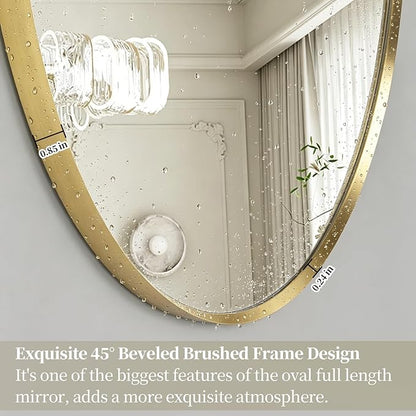Oval Full Length Mirror, 71"×24" Wall-Mounted Mirror with Gold Frame in Shiny Gold, Ultra-Clear Explosion-Proof Dressing Mirror, Simple & Classic Deco for Cloakroom/Bedroom/Living Room