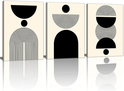WENGTIAO 3Pcs Boho Abstract Canvas Wall Art,Neutral Minimalist Geometric Line Wall Painting Mid Century Beige Black Art Modern Prints Bohemian Home Decor for Bedroom Living Room Hallway Office 12"X16"x3