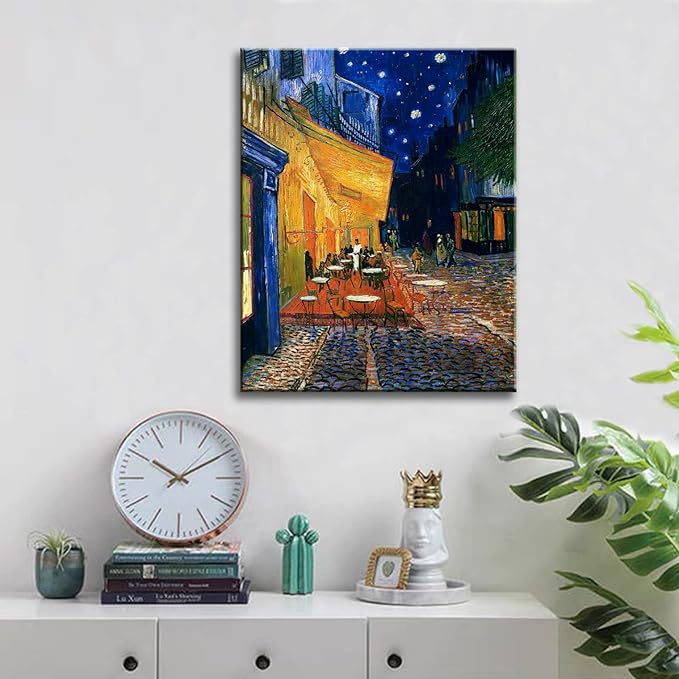 dgbtcart Cafe Terrace At Night by Vincent Van Gogh Artwork Poster, Classic Wall Art Canvas Print for Bedroom Bathroom Decor - 16"x24"