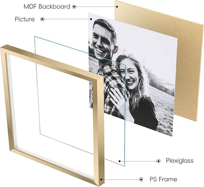 ArtbyHannah Photo Collage Frames for Wall, 8x8 Inch Square Picture Frame for Living Room or Staircase Decoration (Gold, 9 Pack)