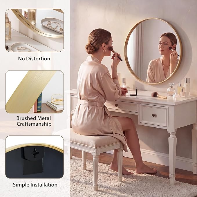 NEWBULIG 20-Inch Round Wall Mirror, Bathroom Wall Circle Mirror with Metal Frame, Bathroom Decor for Entryway, Living Room, Vanity, Gold
