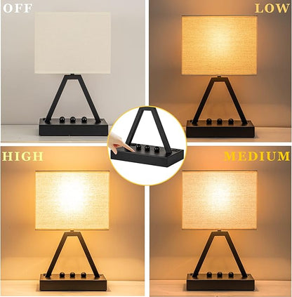 Briever Touch Control Table Lamp, 3-Way Dimmable Desk Lamp with USB C & USB A and AC Outlet, Bedside Lamps with Phone Stands for Bedroom, Living Room, Office, LED Bulb Included, Black
