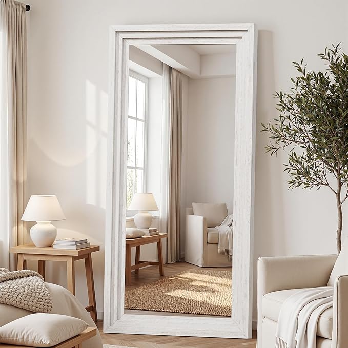 Full Length Mirror 71"x30", Large Solid Wood Frame Floor Mirror, Leaning Floor Mirror, Stable Frame, Shatterproof Glass, Modern Classic Style for Bedroom, Living Room, Entryway