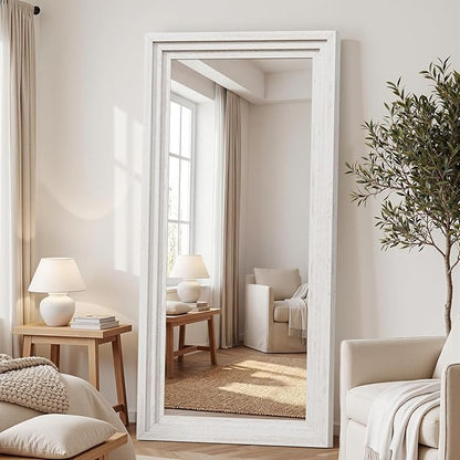 Full Length Mirror 71"x30", Large Solid Wood Frame Floor Mirror, Leaning Floor Mirror, Stable Frame, Shatterproof Glass, Modern Classic Style for Bedroom, Living Room, Entryway