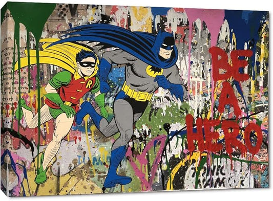 Yatsen Bridge Banksy Wall Art Canvas Superhero Picture Graffiti Poster and Print Modern Pop Street Graffiti Home Decorations Ready to Hang - 44x28 inch