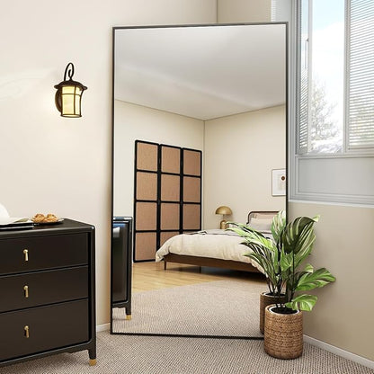 VooBang Large Full Length Mirror 78" x 35" - Shatterproof Huge Floor Full Body Mirror with Metal Frame, Freestanding, Wall Mounted, or Wall Leaning for Bedroom, Living Room, Dressing Room, Black