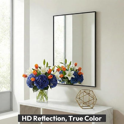 24" x36" Matte Black Wall Mirror for Bathroom, 36" x 24" Metal Framed Vanity Mirror, Modern Minimalist Rectangular Decor for Entryway, Vertical/Horizontal Hang