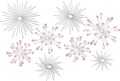 Blulu 8 Pcs Pink Metal Wall Art Cast Iron Starburst Wall Decor Bling Crystal Sculptures Living Room 3D Teardrop Radial Rhinestone Hanging Diamond Accents for Home Office Bedroom Entryway