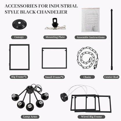5-Light Black Geometric Chandelier,Height Adjustable Industrial Chandelier for Dining Room,Modern Farmhouse Chandelier Light Fixture over Table,for Bedroom,Living Room,Entryway,Bulbs Not Included