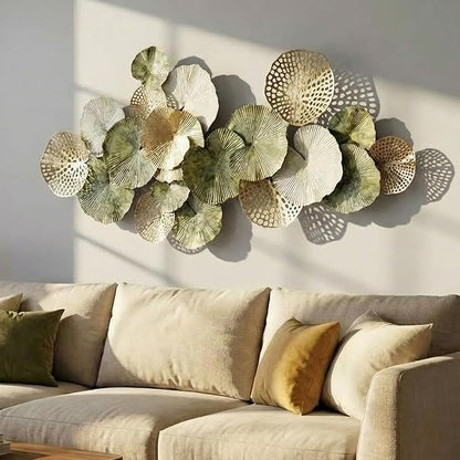 Lucky Monet Large Metal Wall Decor 3D Stacked Metal Wall Art Modern Lotus Leaf Wall Sculptures Hanging Decoration for Living Room Bedroom Entryway, 52.3" x 24.8"