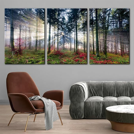 Pacimo 3 Pieces Canvas Wall Art Nature Landscape Sunrise Trees Pictures Painting Prints on Canvas Wall Decoration for Living Room Forest Framed Modern Artwork for Bedroom and Home Decor - 20"x28"x3