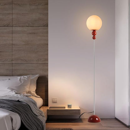 DEC LUCE DECOLUCE LIGHTING Modern Floor Lamps for Living Room, Globe Glass Shade Floor lamp for Bedroom, Standing lamp for Office, Corner(red)