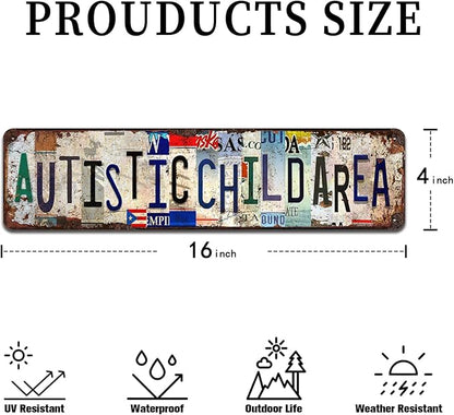 Autistic Child Area Metal Warning Sign 4x16 Inch