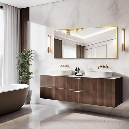 COFENY Gold Bathroom Mirror for Wall, 60x30 Inch Rectangle Mirrors with Metal Frame, Modern Vanity Wall Mirror Decor for Bathroom Living Room, Entryway Hangs Horizontal or Vertical