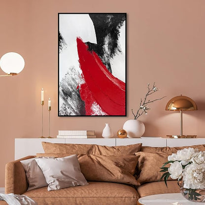 YPY Red Abstract Canvas Wall Art: Black and White Pictures Modern Minimalist Paintings Print Poster for Living Room Bedroom Bathroom Office Home Wall Decor 16"x24"