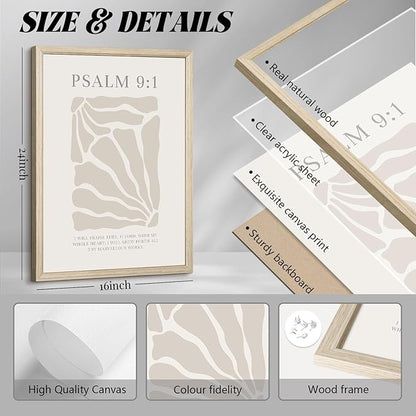 Scripture Christian Wall Art Set of 3 Beige Bible Verses Wall Decor Neutral Psalm Canvas Wall Art Modern Pictures Flower Prints Christian Artwork for Living Room Bedroom 16x24 Inch Framed
