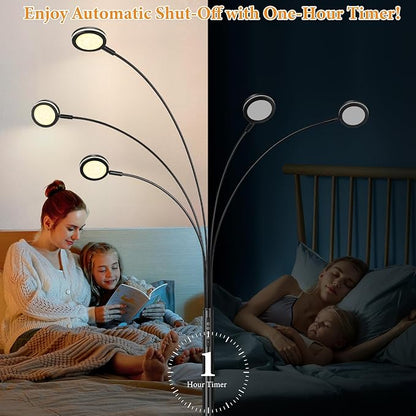 LED Arc Floor Lamp with Remote, 2250LM Dimmable Floor Lamp with Timer, Adjustable Colors, Brightness & 5 Adjustable Arms,Multi-Head Tall Tree Standing Lamp for Living Room Bedroom Corner Office, Black
