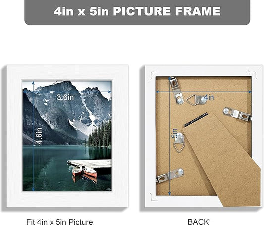 Hongkee 4x5 Picture Frame - Made of Real Glass and White Wooden Frame, 4 by 5 small Photo for Wall or Tabletop Display, 3 Pack