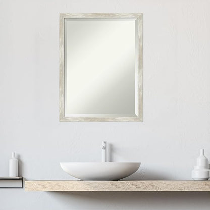 Amanti Art Silver Bathroom Mirror for Over Sink, 26x20 Crackled Metallic Narrow Rectangle Vanity Mirror, Medium Casual Frame, Hangs Horizonally and Vertically, Bathroom Wall Decor, Beveled Edge