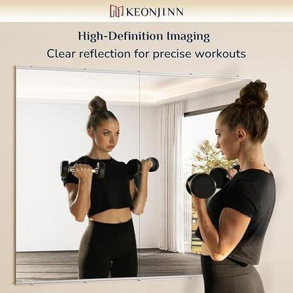 Keonjinn Home Gym Mirror, 72" x 36" Workout Mirrors for Home Gym, Frameless Tempered Glass, Full Body Wall Mirrors for Fitness Exercise, Yoga Room, Dance Studio, Garage