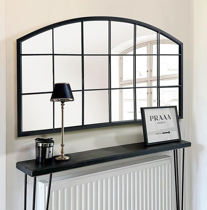 WAMIRRO Black Grid Wall Mirror,Wide Window Pane Black Mirror,Farmhouse Arched Wall Mirror,Mantel Mirror for Fireplace/Entryway/Hallway/Living Room,44“X28”