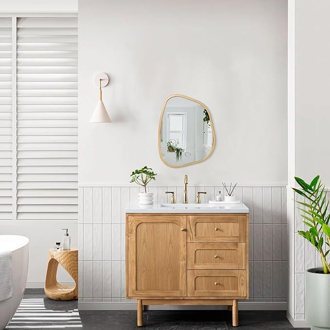 Irregular Asymmetrical Mirror Wall Mounted, Unique Vanity Mirror, Shaped Dressing Mirror Decorative for Living Room, Bathroom, Bedroom, Entryway Wall Decor Gold 16"x12"
