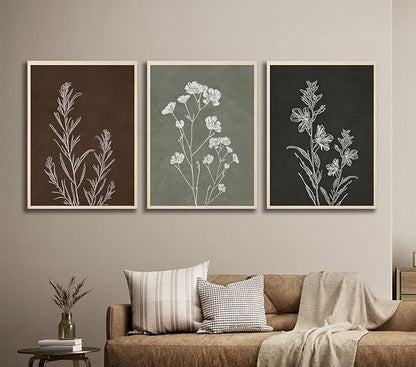 3Pcs Minimalist Plant and Flower Wall Art Modern Minimalist Style Plant and Flower Poster Image Print Gallery Home Decor Painting Suitable for Living Room Bedroom Bathroom 16x24 in Ready to Hang