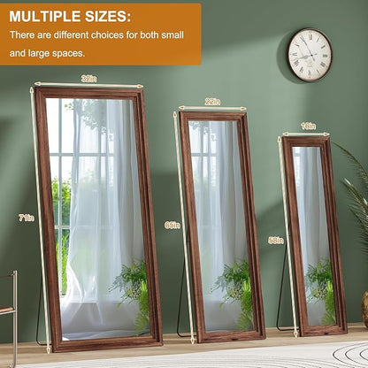 ZHUNFA Full Length Mirror,71x32 Inch Full Length Mirror Wall Mounted,Vertical Hanging,Leaning Standing for Bedroom,Living Room,Rectangular Wooden Frame,Wood Brown Color.