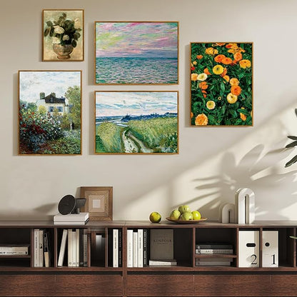 crmotu Framed Canvas Wall Art, Ocean Sunset Vintage Landscape Painting, Sea Dusk Aesthetic Art Prints, Abstract Nature Pictures Wall Decor Living Room Bathroom Bedroom Farmhouse Office Artwork 20x30in