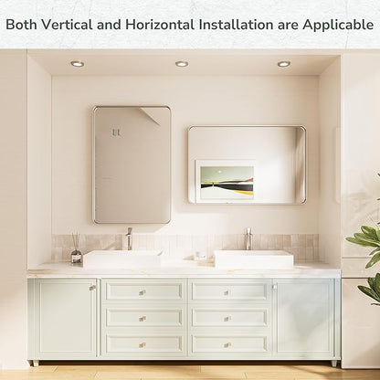 TokeShimi 30x36 Brushed Nickel Bathroom Wall Mirror Vanity Metal Frame Round Corner Rectangular for Home Decor Living Room Entryway (Horizontal/Vertical)