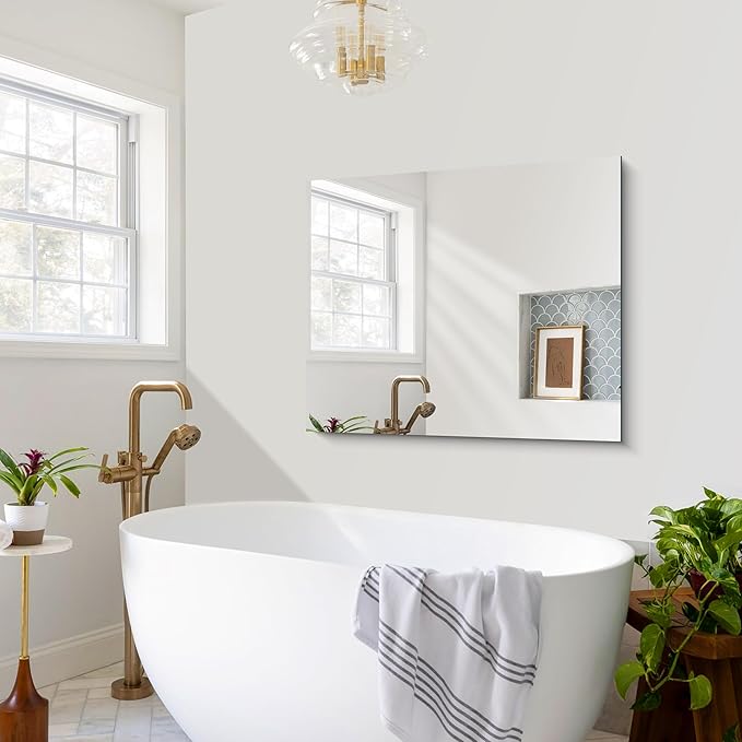 CILIBER Frameless Mirror, 30x36 Mirrors for Wall, Rectangle Bathroom Mirror for Over Sink, Frameless Vanity Mirror with Polished Edge, 3mm Tempered Glass, Hangs Horizontally or Vertically