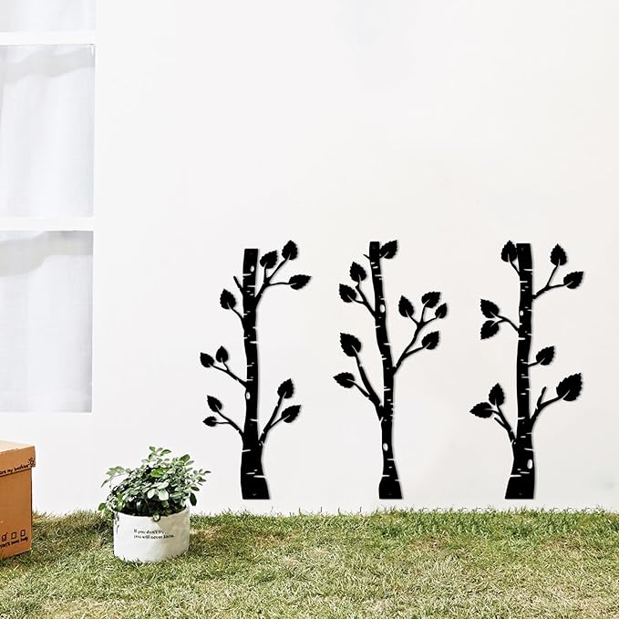 ShxTrade Metal Tree Wall Decor, Birch Tree Wall Art, Tree Branches Vertical Metal Wall Rustic Wall Sculpture for Home Living Room Bedroom Bathroom (Black)
