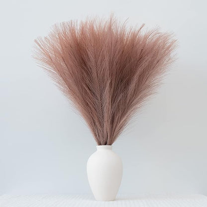 Pampas Grass Decor, Fluffy Faux Pampas Grass 6 Stem 18"/45cm Pompous Grass Small Flower Arrangement and Vase Filler for Boho Home Wedding Decoration (Dusty Pink)