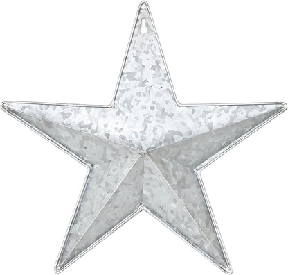 VHC Brands Patriotic Faceted Metal Star Galvanized Wall Hanging w/Pocket 12x12, Independence Day Decor, American Star with display pocket, Distressed Appearance Wall Hanging, Grey