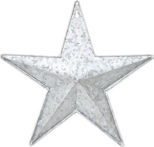 VHC Brands Patriotic Faceted Metal Star Galvanized Wall Hanging w/Pocket 12x12, Independence Day Decor, American Star with display pocket, Distressed Appearance Wall Hanging, Grey
