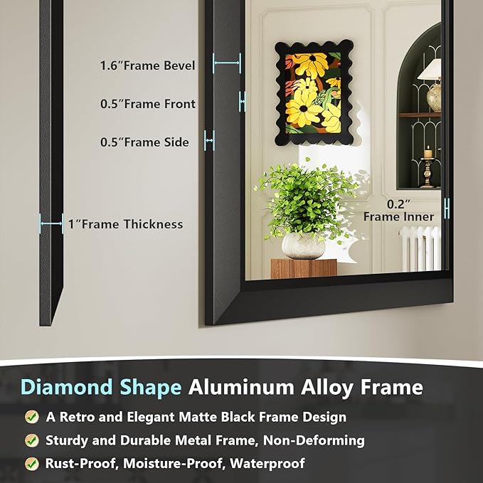 72x36 Inch Black Bathroom Mirror for Wall, Beveled Framed Rectangle Bathroom Vanity Mirrors for Over Sink, Bedroom, Living Room, Entryway, Anti-Rust, HD Tempered Glass, Horizontally/Vertically