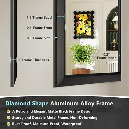 60x30 Inch Black Bathroom Mirror for Wall, Beveled Framed Rectangle Bathroom Vanity Mirrors for Over Sink, Bedroom, Living Room, Entryway, Anti-Rust, HD Tempered Glass, Horizontally/Vertically