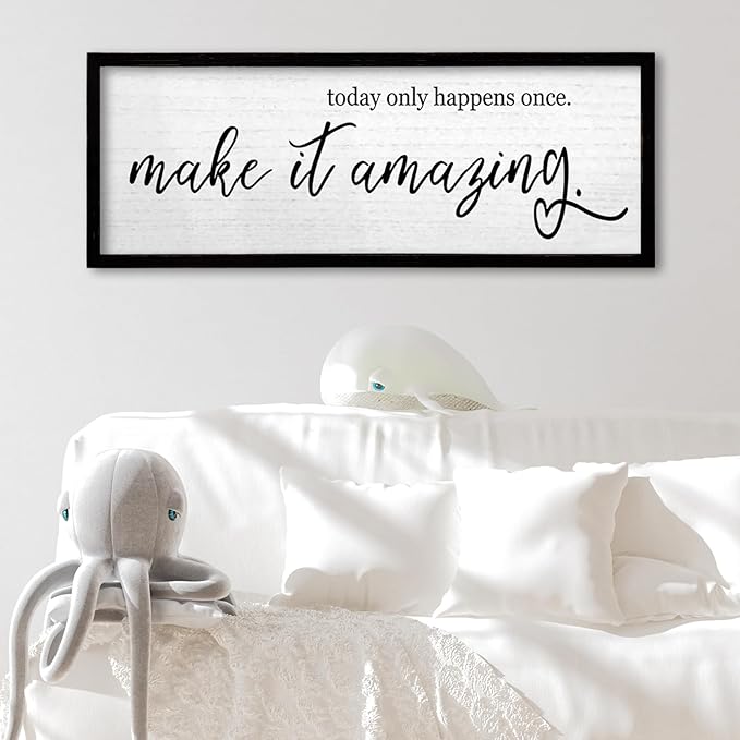 TQianJiang Inspirational Wall Decor Today Only Happens Once Make It Amazing Sign 24"×10" Farmhouse Positive Motivational Quote Wall Art Large for Home Office Living Room Wood Framed Hanging (Black)