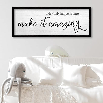 TQianJiang Inspirational Wall Decor Today Only Happens Once Make It Amazing Sign 24"×10" Farmhouse Positive Motivational Quote Wall Art Large for Home Office Living Room Wood Framed Hanging (Black)