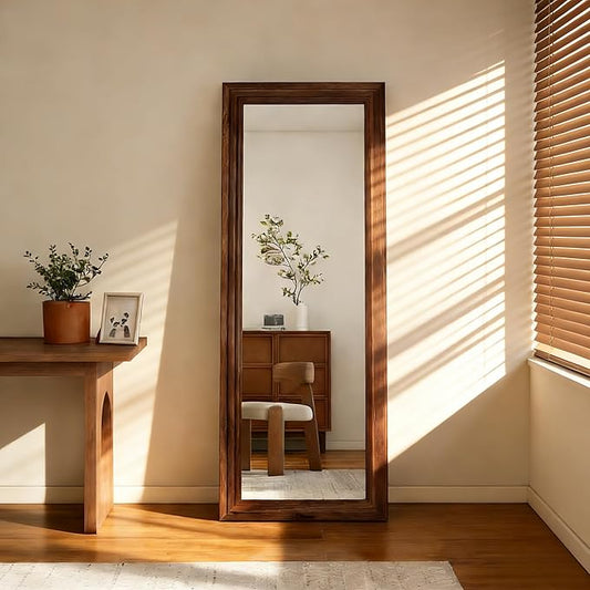 ZHUNFA Full Length Mirror,65x22 Inch Full Length Mirror Wall Mounted,Vertical Hanging,Leaning Standing for Bedroom,Living Room,Rectangular Wooden Frame,Wood Brown Color.