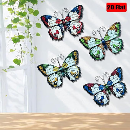 LWINGFLYER 4 Pcs Vintage Metal Wall Decor Butterfly & Flower - Rustic Farmhouse Metal Wall Art for Indoor Bathroom & Outdoor Fence Decoration (Butterflies)