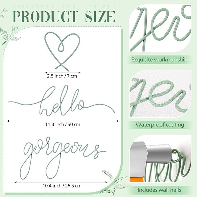 Hicarer Metal Hello Gorgeous Wall Art Minimalist Decor for Bedroom Bathroom Living Room Dressing Room Salon Office Home Decorations Easy to Install Wall Decor(Green,Classic Style)