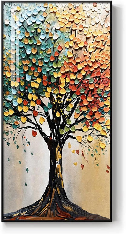 Large Framed Vertical Tree of Life Wall Art for Living Room, Modern Abstract Colorful Tree Painting Prints Artwork for Walls, Contemporary Luxury Pictures for Hallway Entryway Office Wall Decor, 30x60
