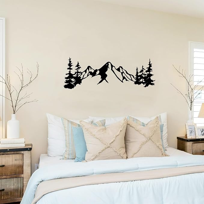 Yuzhuo Metal Mountain Wall Art Decor, Mountain Forest Silhouette Art Suitable for Living Room Bedroom Indoor Outdoor Garden Home Decoration