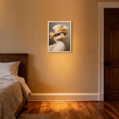 Framed Duck Canvas Wall Art, Vintage Cute Duck Pictures Kitchen Wall Decor, Cottagecore Animal Paintings Prints, Country Aesthetic Artwork for Living Room Bathroom Bedroom Nursery 8x10 inch