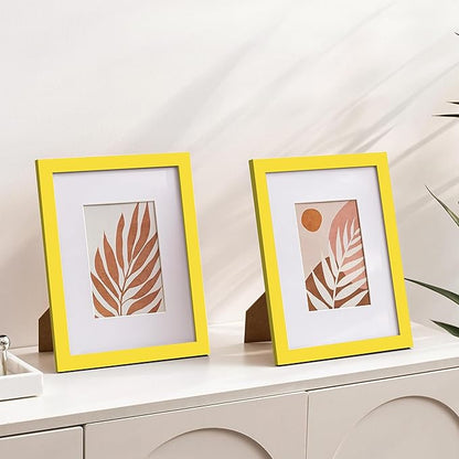 eletecpro 8x10 Picture Frames Set of 10, Picture Frame Collage Wall Decor Display 5x7 Photo With Mat or 8x10 without Mat, Home Decor Gallery Frame for Table Top or Wall Mounting, Yellow