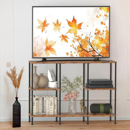 50 Inch TV Stand, Tall Entertainment Center with Open Storage Shelves,3 Tier Tall Farmhouse TV Console Table for Small Spaces, Media Cabinet Rustic Entertainment Center for Living Room Bedroom, Brown